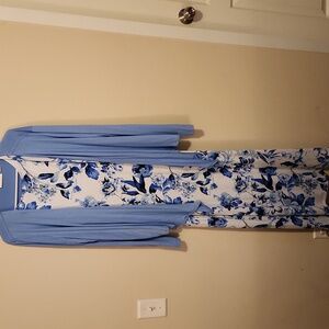 Belle by Kim Gravel Blue and White Floral Tand Dress With Shrug